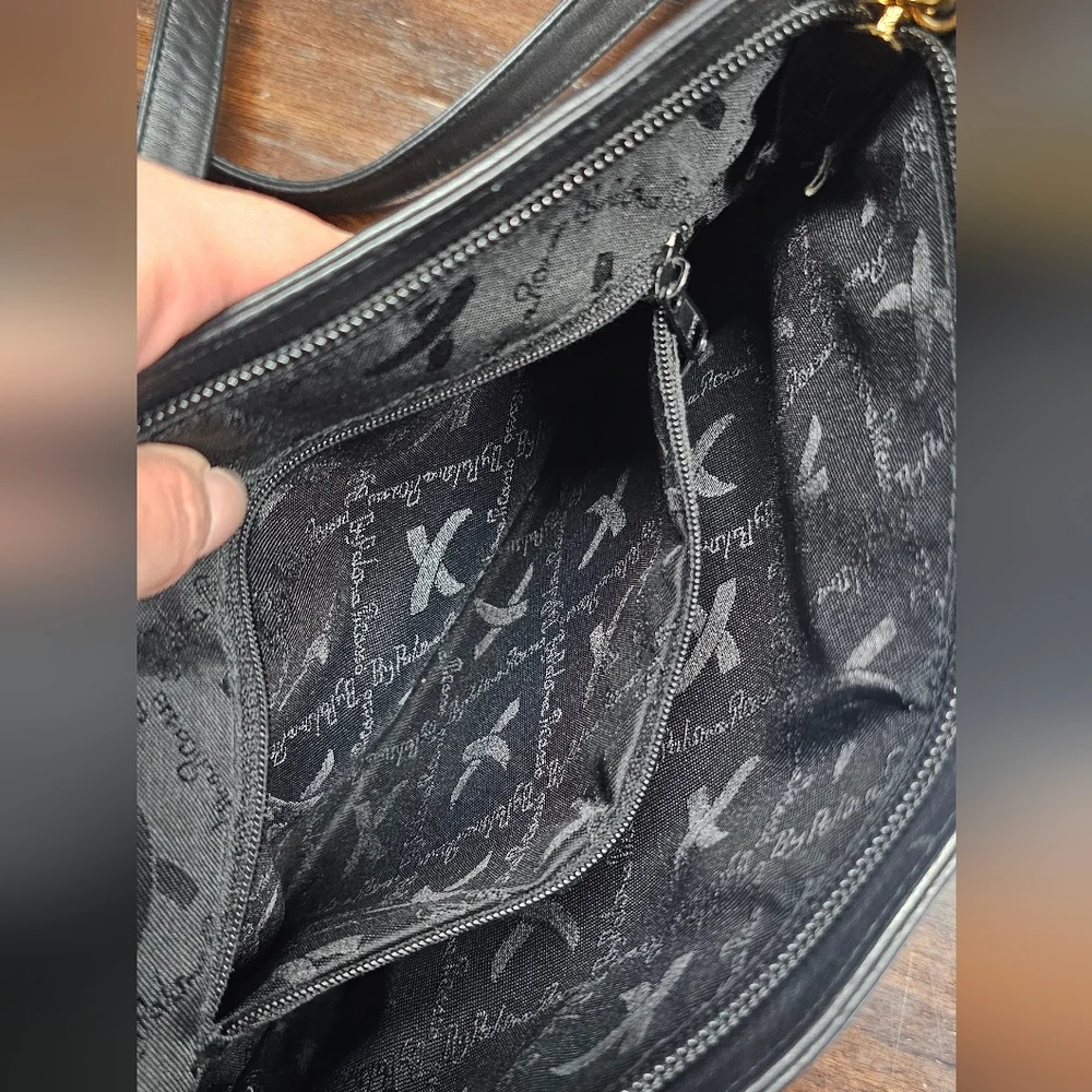 Paloma Picasso Black Genuine Leather Shoulder Bag with Gold Accents